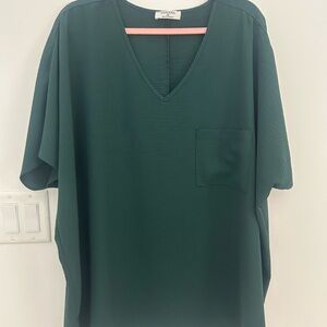 Zenana Green V Neck Pocket Women’s Blouse Top Plus Size 1X